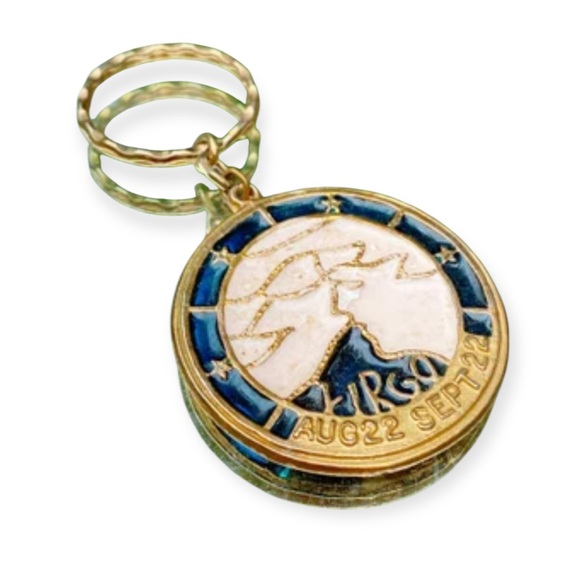 Virgo Astrological Horoscope Sign Vintage Metal Keychain Key Ring - Picture 1 of 5